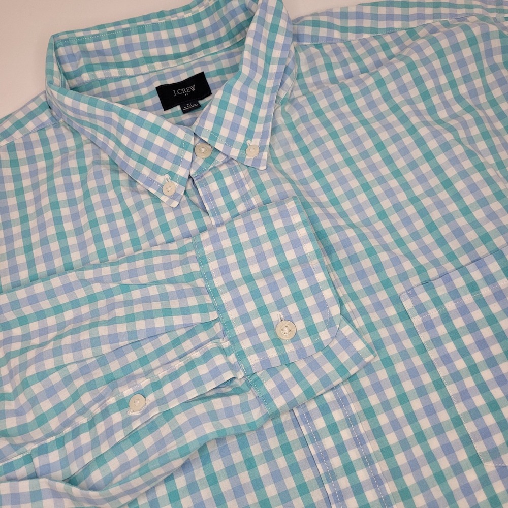 J. Crew Shirt Mens‎ XL Green Blue Gingham Plaid Thompson Long Sleeve